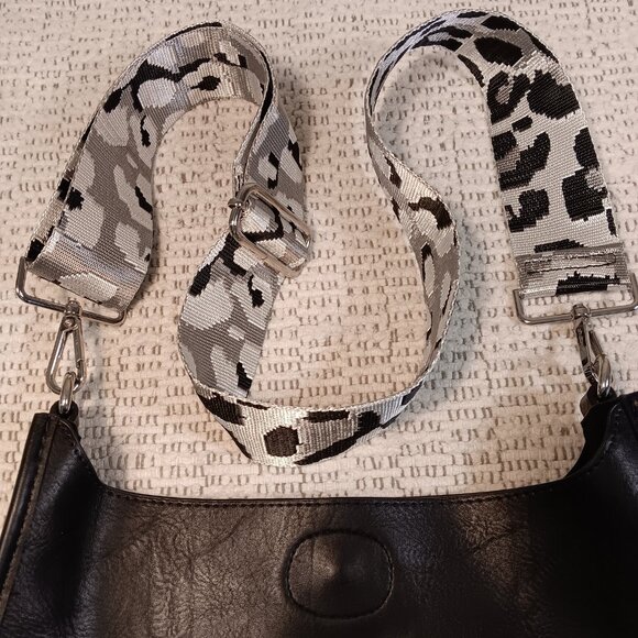 Ahdorned cheetah print guitar strap black faux leather convertible bag purse - Picture 5 of 14